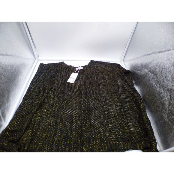Oh Concept Collection Open Mesh Mettalic Poncho Top, One Size; Black/Gold - Picture 7 of 10
